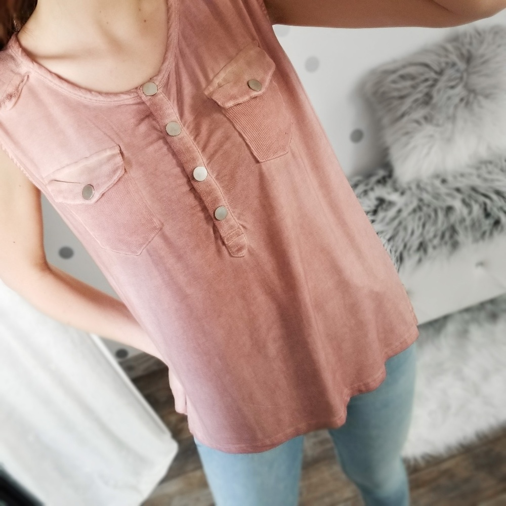 Fall Henley Tank Mineral Wash Pocket Top Breathable Summer Tanks Size S - Picture 4 of 8